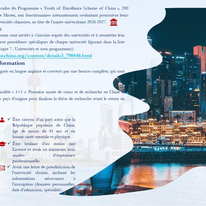Annonce Chine 2026-2027 _ Youth of Excellence Scheme of China